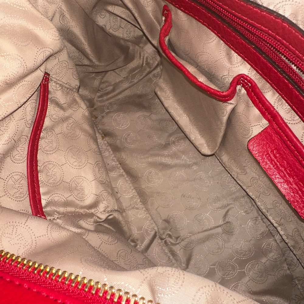 Michael Kors Bedford Pebbled Leather Red Satchel and Matching Red Wallet Set - Picture 10 of 16